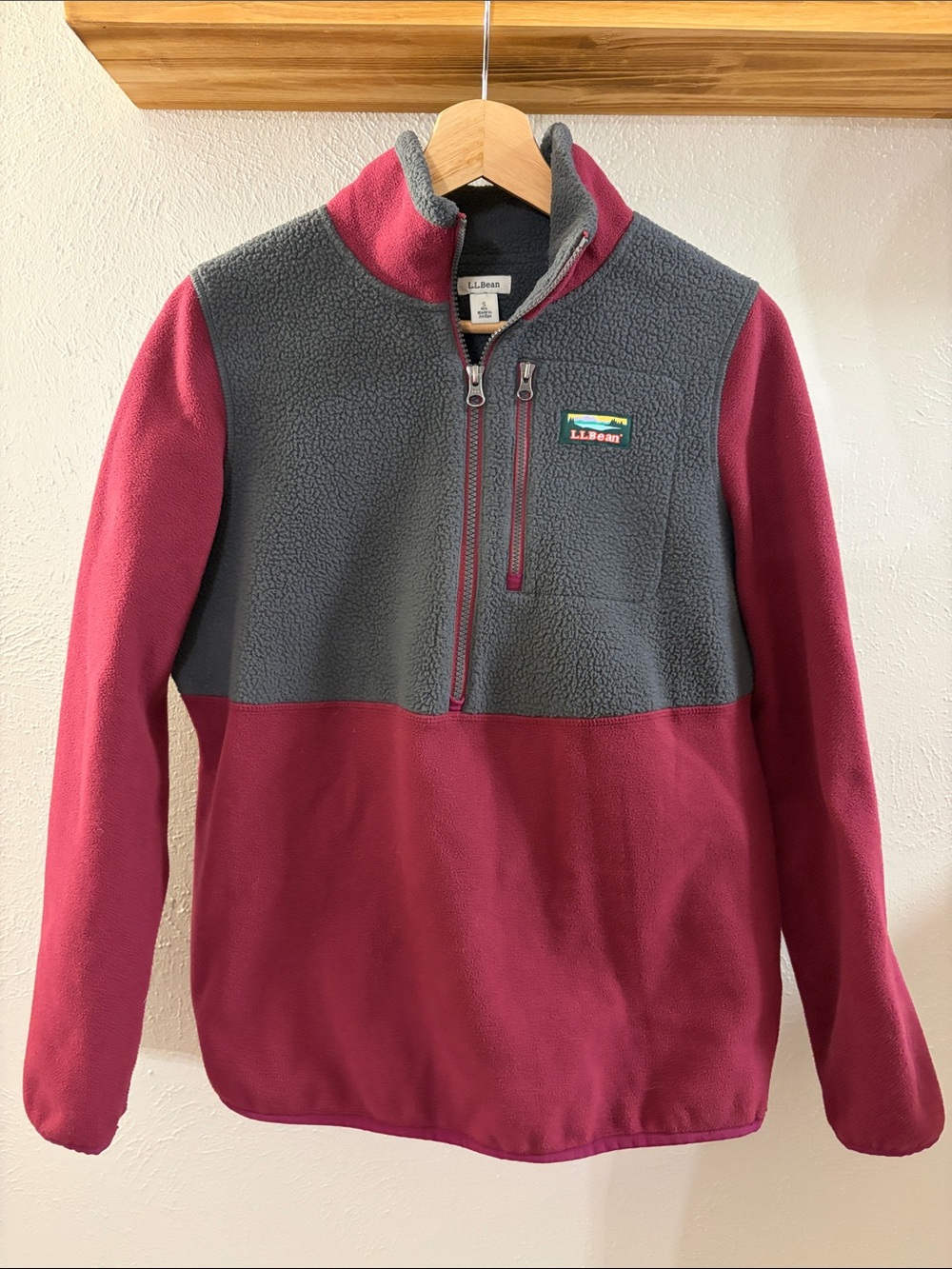 L.L. Bean Two-Tone Pullover Fleece Jacket in Berry and Gray